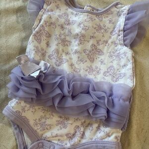 Vintage Purple Butterfly Baby Onesie with Ruffles and Bow